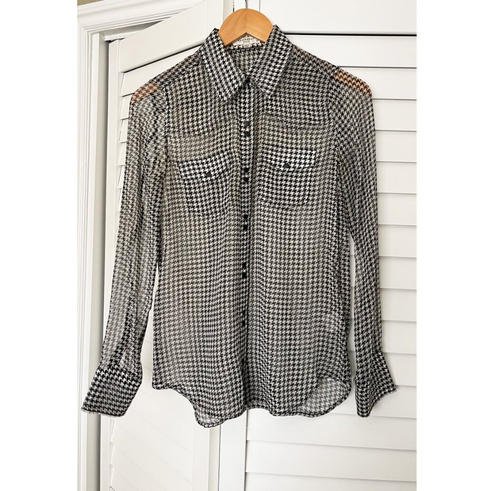 Equipment 100% Silk Houndstooth Chiffon Blouse - XS